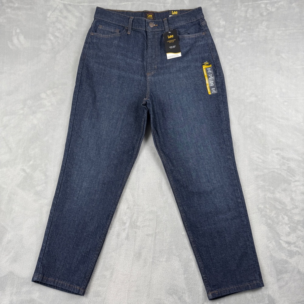 NWT Lee Legendary Style Mom‎ Jeans High Rise Rinse Dark Wash Stretch 14 Short